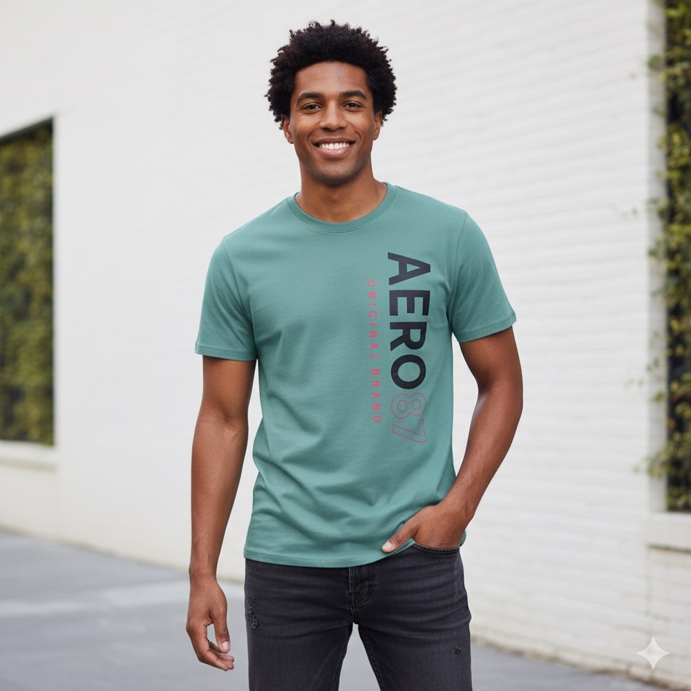 ❌ SOLD Men’s Aeropostale Casual Logo Cotton T-Shirt | Teal Blue Crew Tee